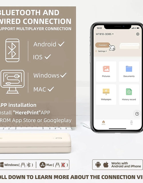 Load image into Gallery viewer, Wireless Printer, Portable Thermal Inkless Printer Compatible with Android Ios Phones &amp; Laptops, Beige

