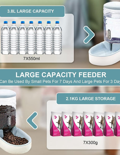 Load image into Gallery viewer, Automatic Dog Cat Feeder and Water Dispenser Set,Waterer and Gravity Food Feeder for Small &amp; Medium Dogs Cats Puppies,Large Capacity 1 Gallon X 2 (Grey)
