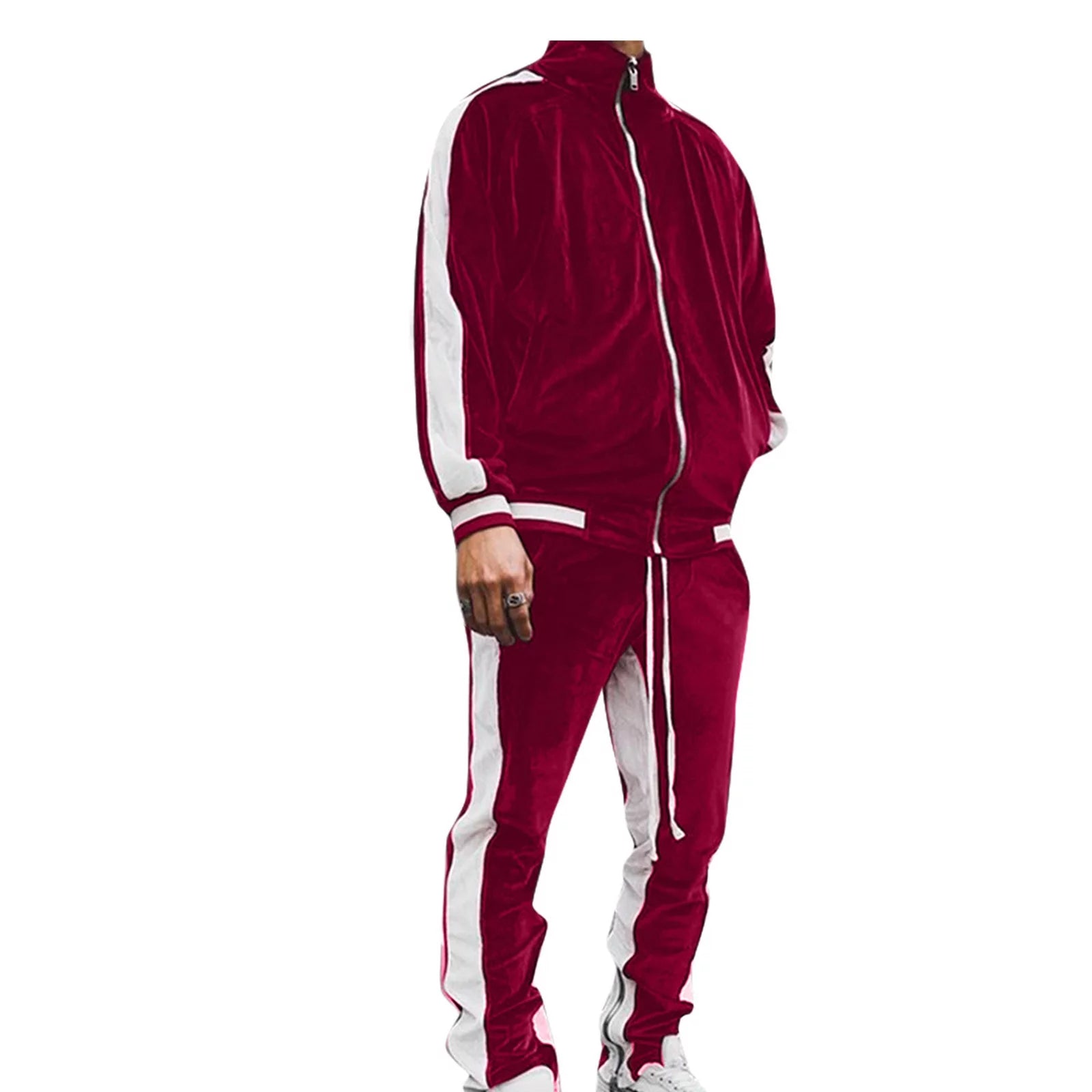 Conjunto Deportivo De Terciopelo Para Hombre, Conjunto Deportivo De Terciopelo Para Hombre 2023 2 Piezas Chaqueta De Invierno Cálida Con Zíper Completa Pantalones Deportivos Ropa Deportiva Conjunto Deportivo