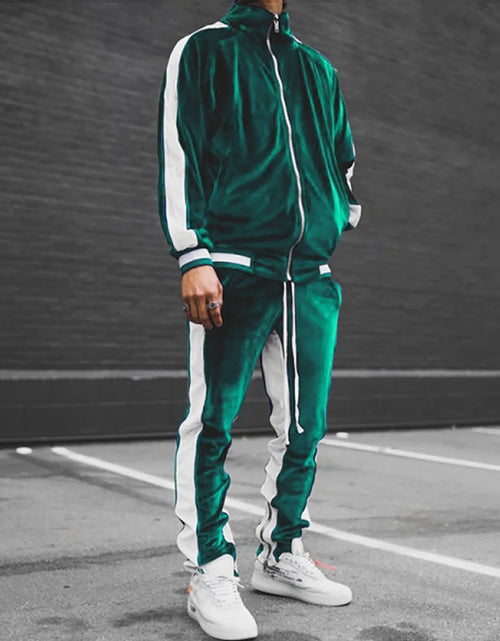 Load image into Gallery viewer, Conjunto Deportivo De Terciopelo Para Hombre, Conjunto Deportivo De Terciopelo Para Hombre 2023 2 Piezas Chaqueta De Invierno Cálida Con Zíper Completa Pantalones Deportivos Ropa Deportiva Conjunto Deportivo
