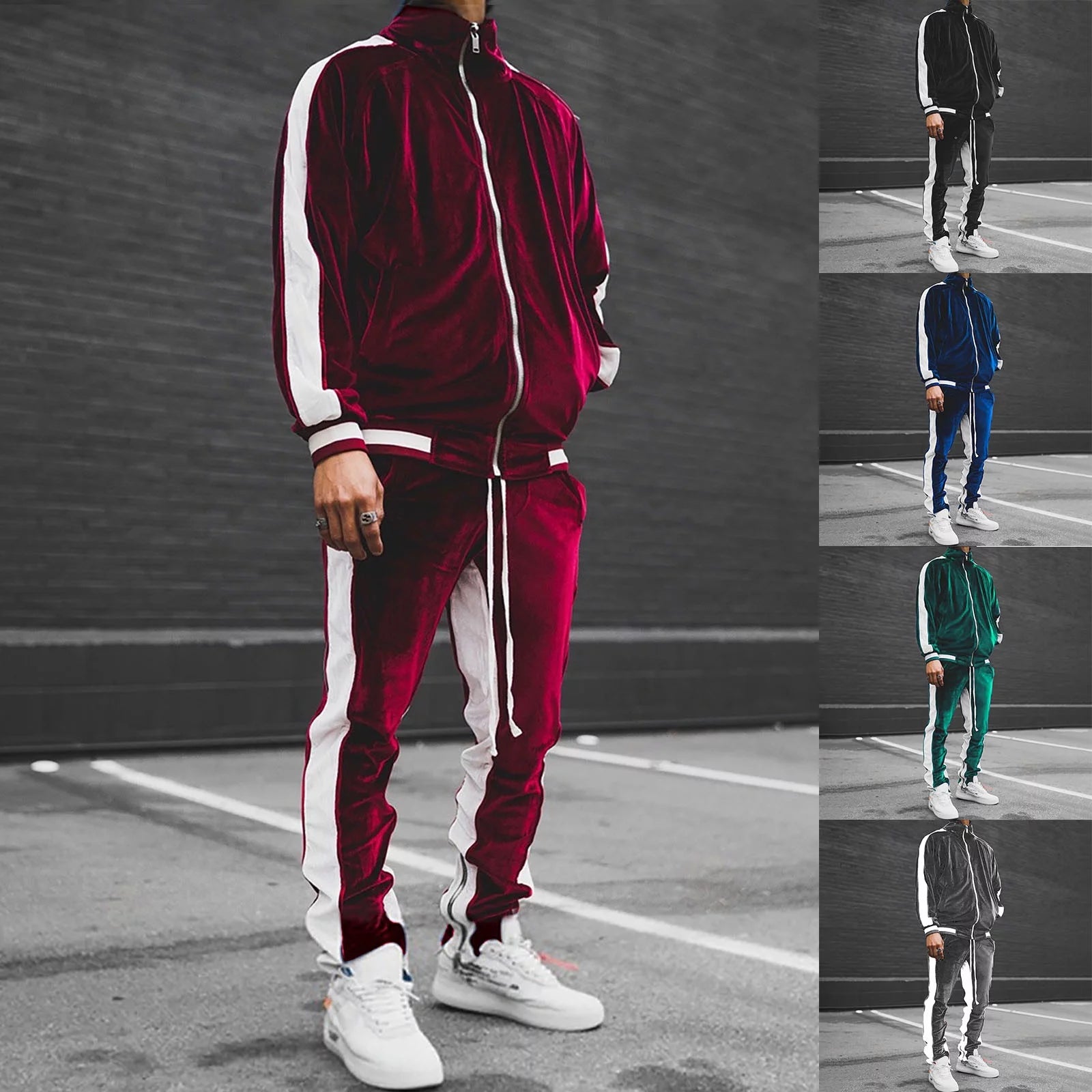 Conjunto Deportivo De Terciopelo Para Hombre, Conjunto Deportivo De Terciopelo Para Hombre 2023 2 Piezas Chaqueta De Invierno Cálida Con Zíper Completa Pantalones Deportivos Ropa Deportiva Conjunto Deportivo