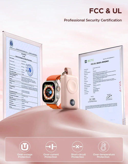 Load image into Gallery viewer, Cargador Portátil Para Apple Watch, Llavero Cargador Rápido Magnético Inalámbrico De 2000 Mah, Compatible Con Iwatch Series 9/8/7/6/5/Se/4/3/2/Ultra 2, Rosa
