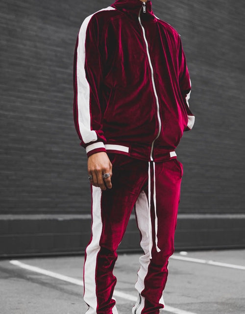 Load image into Gallery viewer, Conjunto Deportivo De Terciopelo Para Hombre, Conjunto Deportivo De Terciopelo Para Hombre 2023 2 Piezas Chaqueta De Invierno Cálida Con Zíper Completa Pantalones Deportivos Ropa Deportiva Conjunto Deportivo
