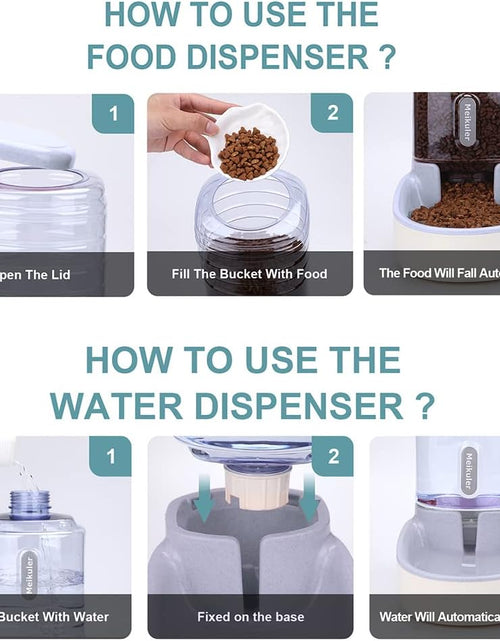 Load image into Gallery viewer, Automatic Dog Cat Feeder and Water Dispenser Set,Waterer and Gravity Food Feeder for Small &amp; Medium Dogs Cats Puppies,Large Capacity 1 Gallon X 2 (Grey)
