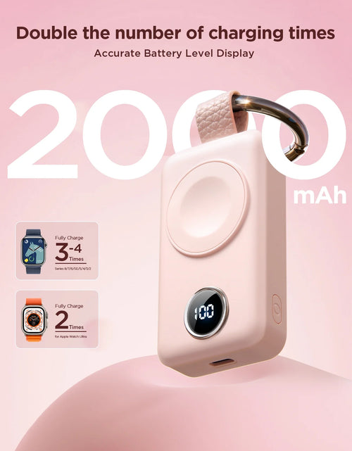 Load image into Gallery viewer, Cargador Portátil Para Apple Watch, Llavero Cargador Rápido Magnético Inalámbrico De 2000 Mah, Compatible Con Iwatch Series 9/8/7/6/5/Se/4/3/2/Ultra 2, Rosa
